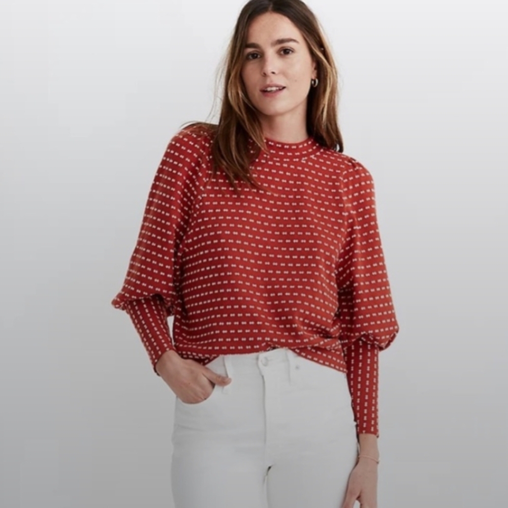 Madewell Orange Patterned Jacquard Top Small